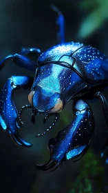Iridescent blue beetle macro with reflective armor
