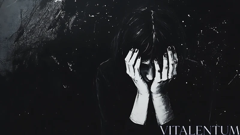 Midnight collapse of a hidden heart, painted in monochrome.