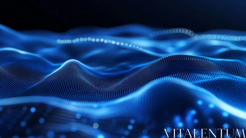 Digital blue wave surface renders glowing particle grid