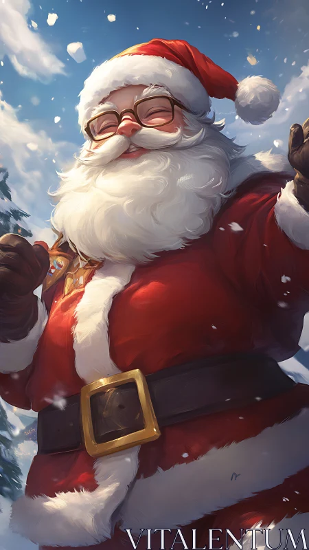 Dynamic low-angle digital portrait of joyous Santa Claus