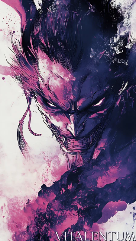 Sinister spectral samurai portrait in magenta ink dispersion
