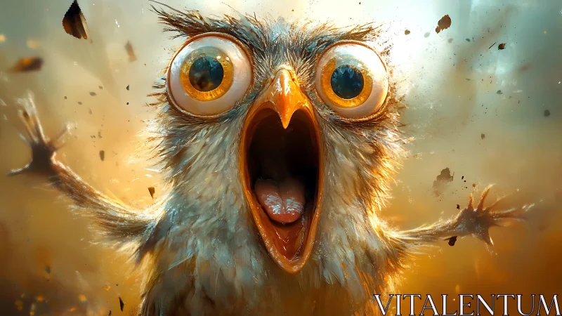 Wide-eyed Surprised Cartoon Owl in Vivid Digital Art Style.