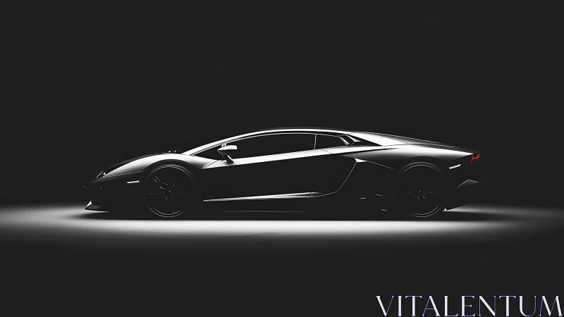 Sleek supercar silhouette under dramatic spotlight glow.