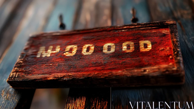 Rustic red wooden mood signboard in shallow focus close-up.