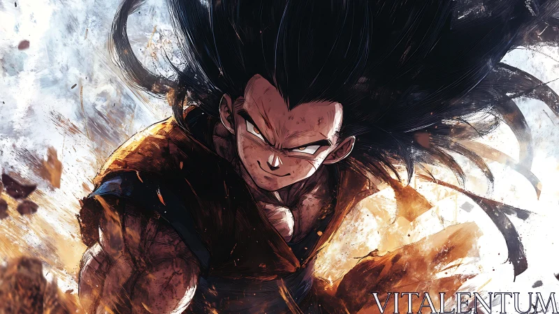 Explosive warrior burst in dynamic anime battle portrait.