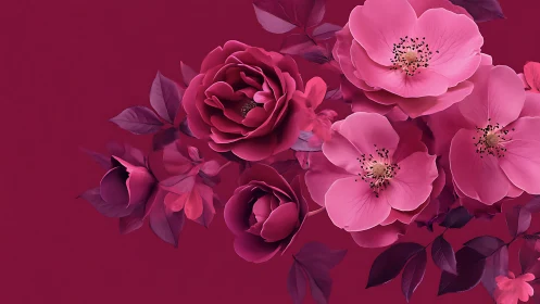 Pink and Magenta Floral Arrangement Against Gradient Background