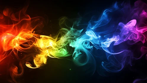 Radiant multicolor smoke streams surge across black void