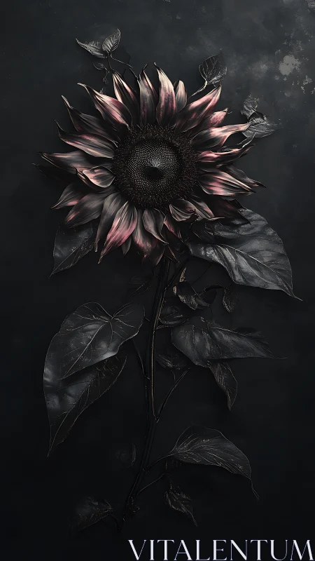 Moody sunflower waits softly in a dark, dreamlike glow