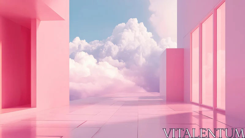 Minimalist Pink Corridor with Volumetric Cloudscape Interior.