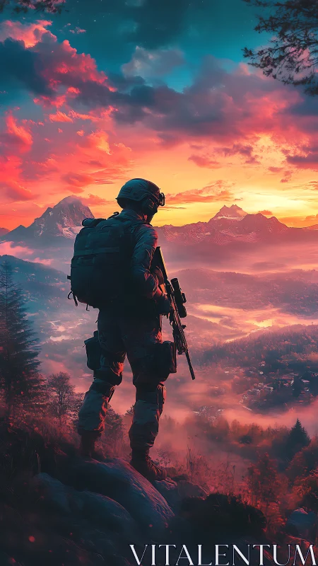 Solitary dusk sentry studies a dream-bright mountain valley