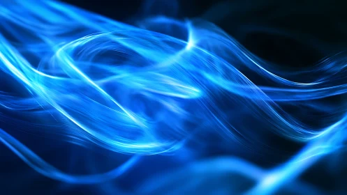 Luminous blue energy waves flow across a dark digital void
