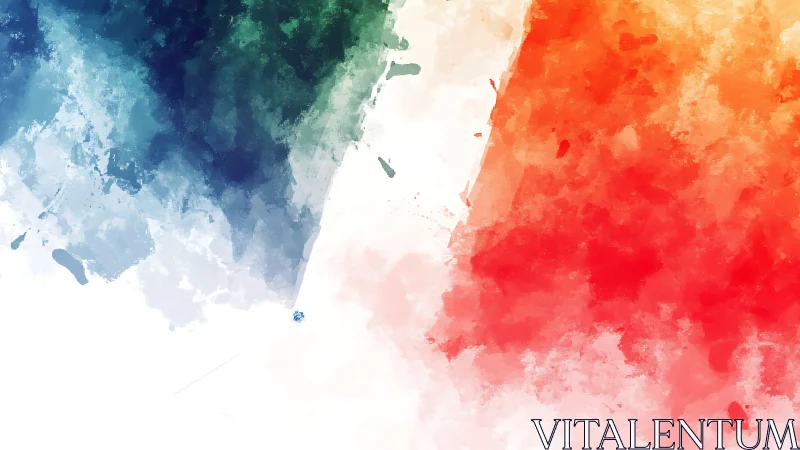 Diagonal watercolor fields blend teal, white and vivid red