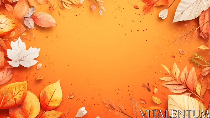 Orange background displays digitally rendered autumn foliage