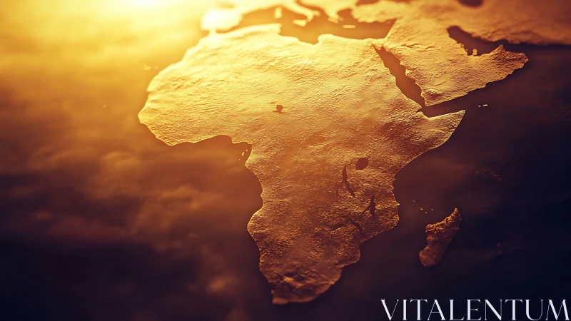 Textured golden relief map of Africa and Middle East.