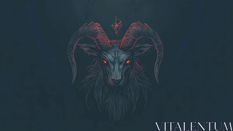 Infernal ram portrait with neon edge-lit vector contours.