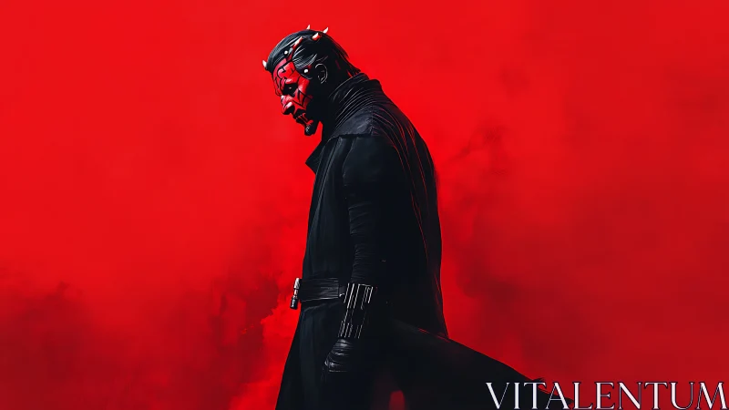 Red masked warrior in profile against dense red haze.