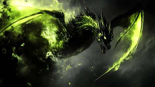 Dark spectral dragon wreathed in vivid green energy.