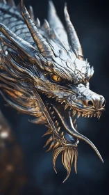 Silver dragon head snarls in dramatic cinematic lighting.