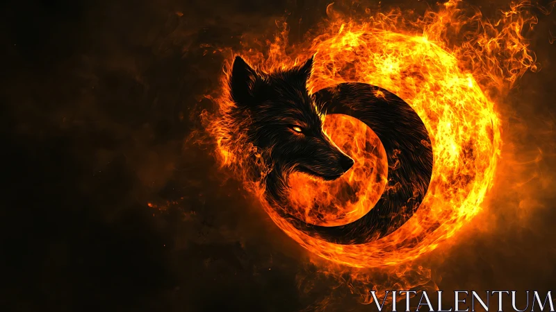 Fiery wolf emblem circles within blazing inferno ring.