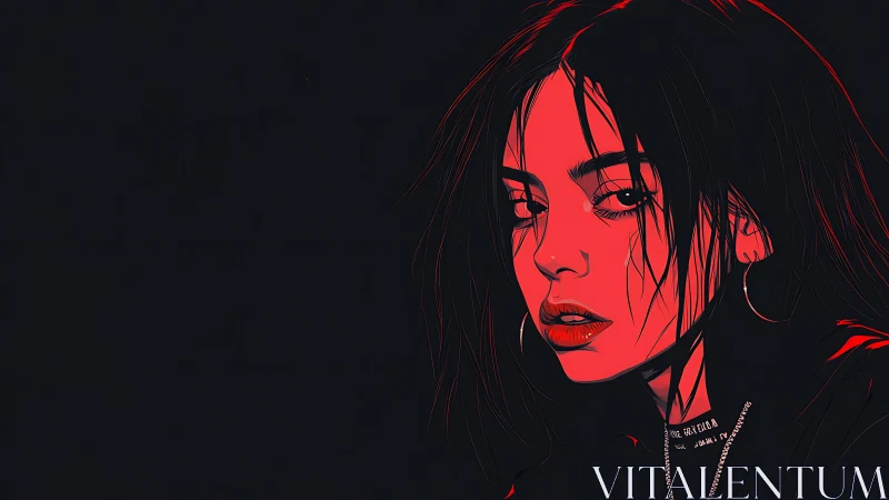 Red tinted digital portrait shows woman in side gaze