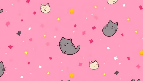 Playful Cats and Stars on Vibrant Pink Pattern.