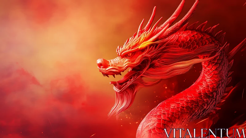 Inferno-scaled sky serpent roaring through molten dawn.