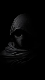 Shadowed wanderer cloaked in midnight silk and silence.