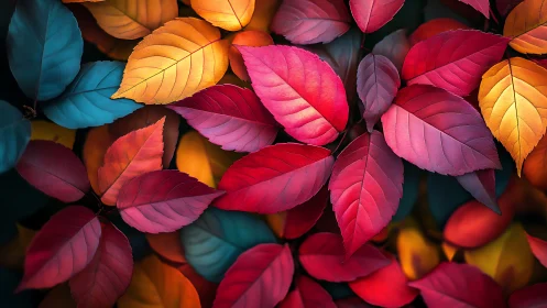 Chromatic leaf array under controlled bokeh illumination.