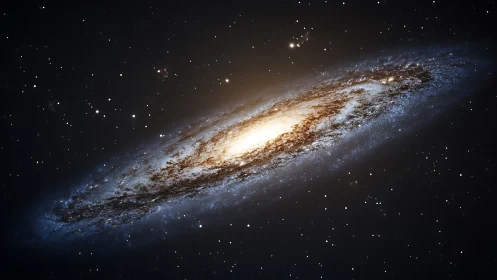 Edge-on spiral galaxy with luminous central bulge in space.