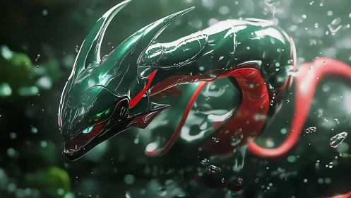 Serpentine aquatic dragon rendered with glossy subsurface scattering