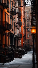 Snow-dusted brownstone street shows winter light and shadows