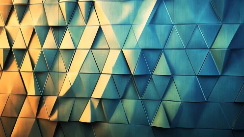 Geometric folded wall in teal and gold gradient light.