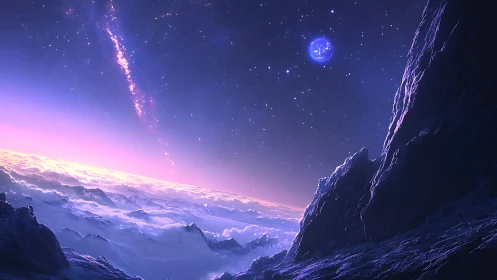 Tilted alien horizon whispers under a violet newborn dawn