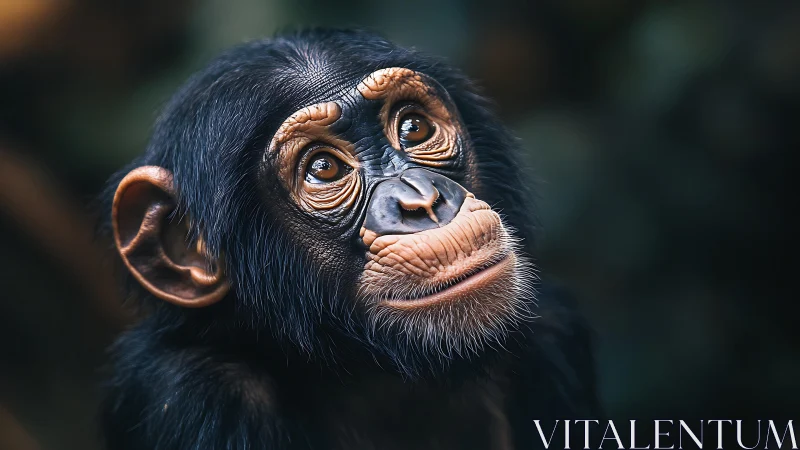 High-resolution portrait of contemplative juvenile chimpanzee