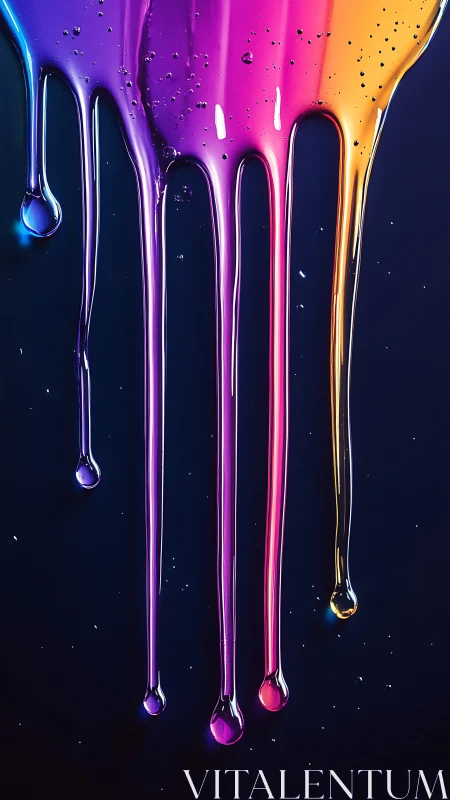 Luminous neon paint drips fall over deep cosmic darkness