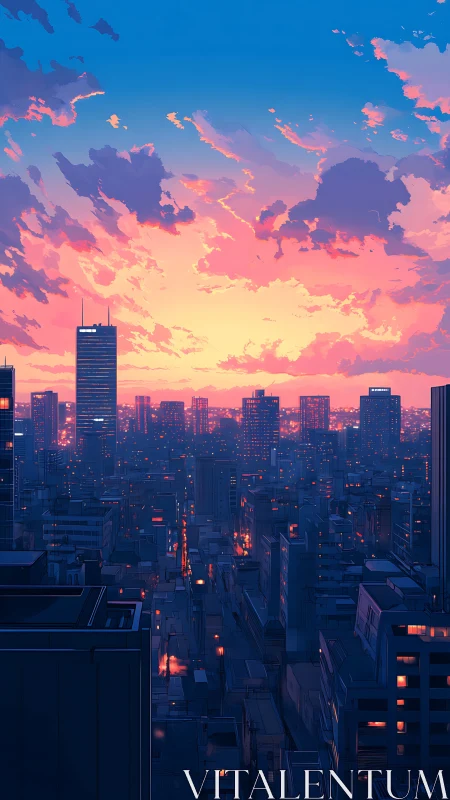 Neon city exhale under cotton candy dusk sky glow.