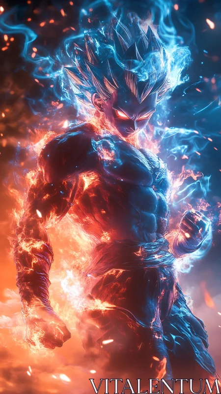 Elemental warrior ignites in twin storms of fire and ice power.