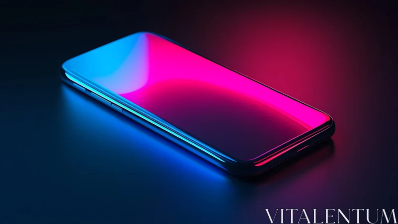 Modern smartphone with neon gradient reflections on screen.