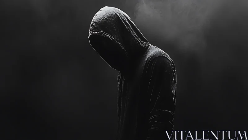 Low‑key hooded figure in dramatic chiaroscuro silhouette.