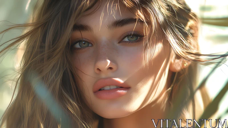 Sunlit portrait study with soft-focus bokeh and freckled skin tones.