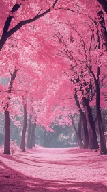Dreamy pink forest path invites gentle, unhurried wandering