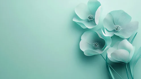 Teal and White Flowers Against Soft Gradient Background