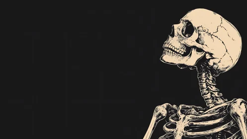 Lateral human skeleton profile on matte black negative space