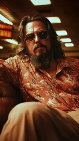 Retro-lit lounge portrait in warm cinematic shallow focus.