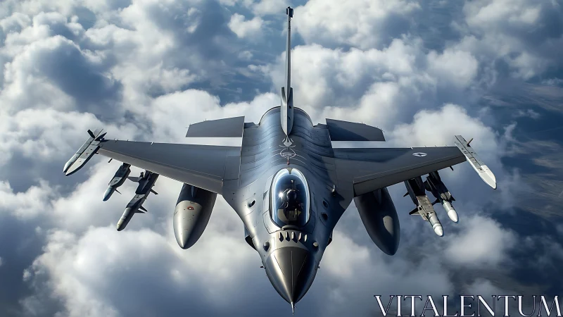 Stealth fighter jet cuts through soft cloud cover in flight.