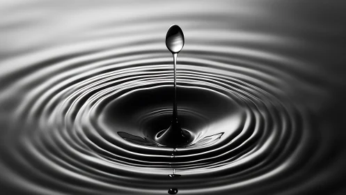 Monochrome liquid droplet forms vertical column and ripples