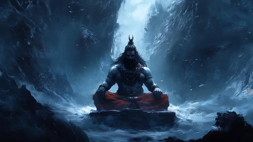 Stormborne ascetic in crimson calm at the frozen chasm.