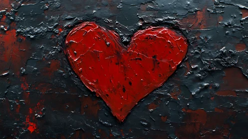 Impasto Crimson Heart Against Weathered Dark Texture.