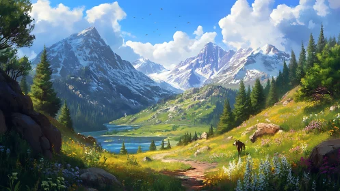 Sunlit mountain valley opens into a bright, welcoming trail