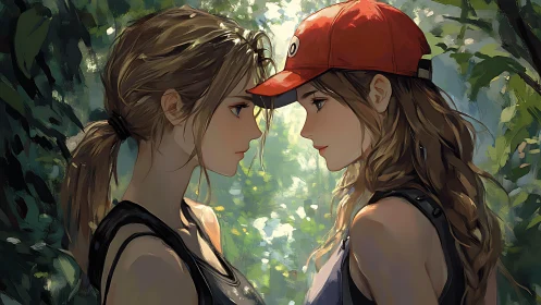 Sunlit forest standoff turns into a gentle mirrored gaze